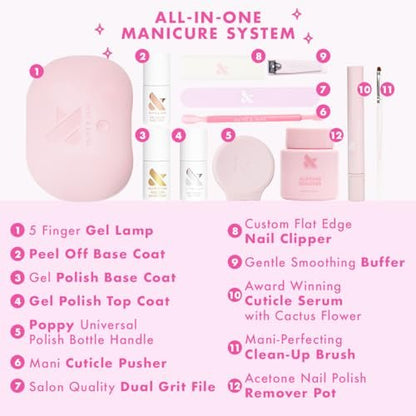 Olive & June Gel Mani System Set – Complete At-Home Gel Nail Kit with LED Lamp, Peel-Off Base Coat, Top Coat, Cuticle Serum & The Poppy (15-Free, Vegan, Cruelty-Free) Avelisse
