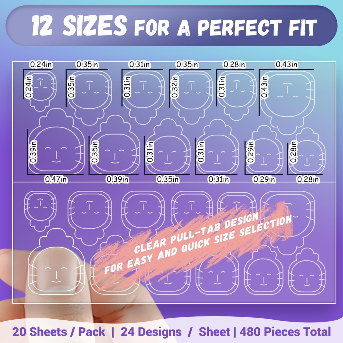 Jolly Snaps XS Non-Toxic Nail Adhesive Tabs for Kids | 480 PCS Extra Strong Sticky Tabs for Press On Nails | Ultra Thin & Easy to Use | 20 Sheets Nail Glue Tabs - görsel 5
