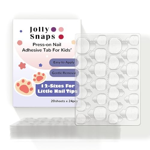 Jolly Snaps XS Non-Toxic Nail Adhesive Tabs for Kids | 480 PCS Extra Strong Sticky Tabs for Press On Nails | Ultra Thin & Easy to Use | 20 Sheets Nail Glue Tabs - görsel 2
