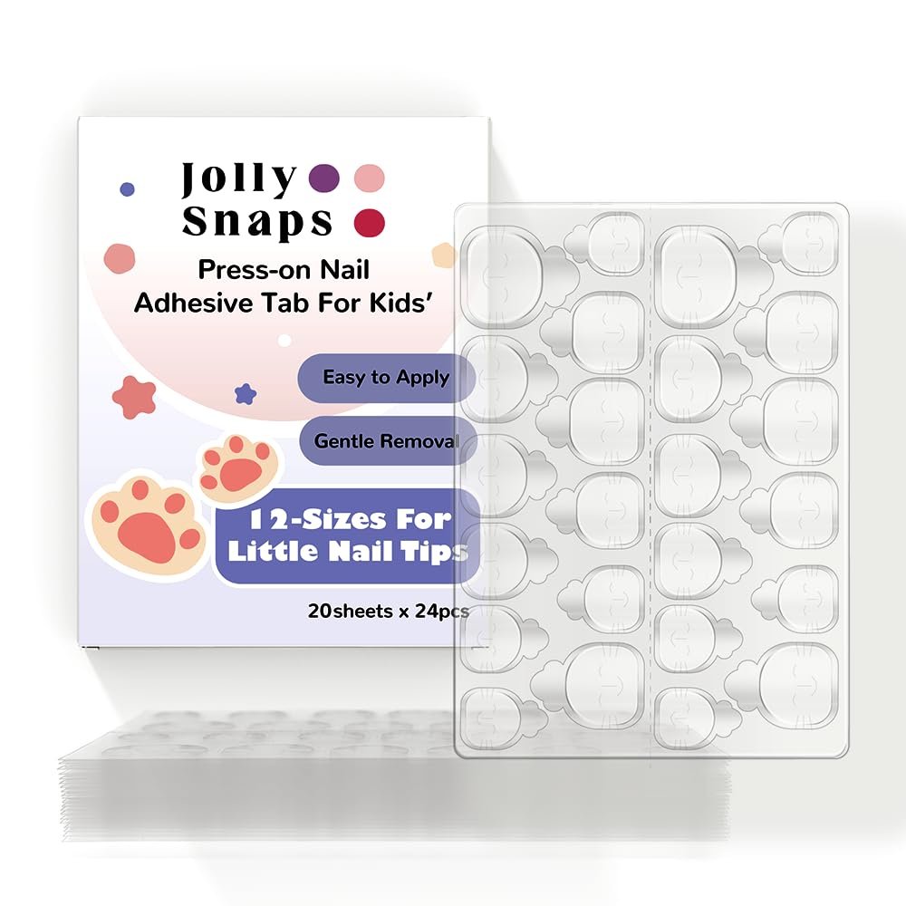 Jolly Snaps XS Non-Toxic Nail Adhesive Tabs for Kids | 480 PCS Extra Strong Sticky Tabs for Press On Nails | Ultra Thin & Easy to Use | 20 Sheets Nail Glue Tabs - görsel 1
