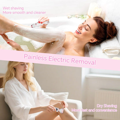 4-in-1 Electric Razor for Women - Painless Bikini Trimmer & Body Shaver for Face, Legs, Underarms, Pubic Hair, Rechargeable Wet/Dry with LED Light & Travel Lock - Pink Avelisse