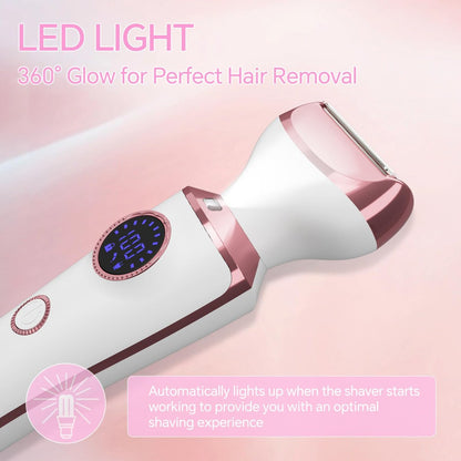 4-in-1 Electric Razor for Women - Painless Bikini Trimmer & Body Shaver for Face, Legs, Underarms, Pubic Hair, Rechargeable Wet/Dry with LED Light & Travel Lock - Pink Avelisse