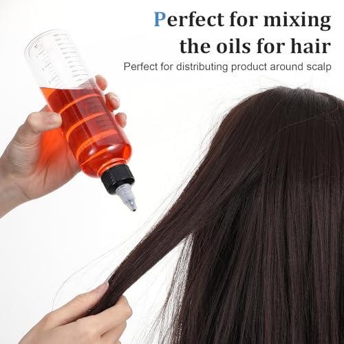 SynHHergyx 2 Pack Applicator Bottle for Hair 8.5oz Hair Oil Container Plastic Hairs Color Dispenser for Salon Stylist Twist-On Top Tip Cap with Clear Graduated Scale - görsel 8