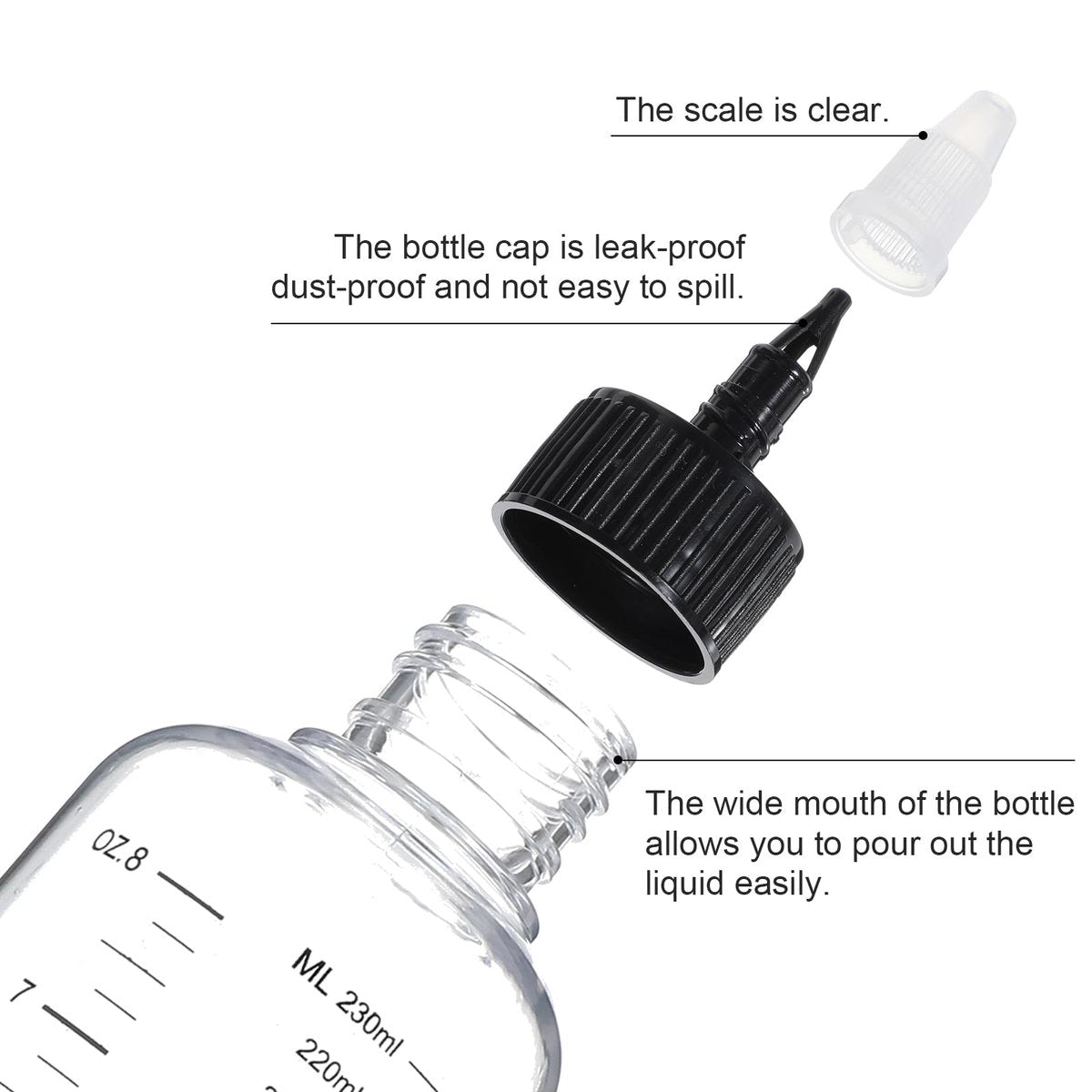 SynHHergyx 2 Pack Applicator Bottle for Hair 8.5oz Hair Oil Container Plastic Hairs Color Dispenser for Salon Stylist Twist-On Top Tip Cap with Clear Graduated Scale - görsel 5