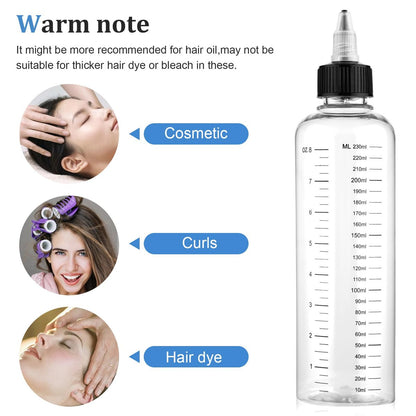 SynHHergyx 2 Pack Applicator Bottle for Hair 8.5oz Hair Oil Container Plastic Hairs Color Dispenser for Salon Stylist Twist-On Top Tip Cap with Clear Graduated Scale