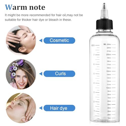 SynHHergyx 2 Pack Applicator Bottle for Hair 8.5oz Hair Oil Container Plastic Hairs Color Dispenser for Salon Stylist Twist-On Top Tip Cap with Clear Graduated Scale - görsel 10