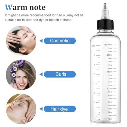 SynHHergyx 2 Pack Applicator Bottle for Hair 8.5oz Hair Oil Container Plastic Hairs Color Dispenser for Salon Stylist Twist-On Top Tip Cap with Clear Graduated Scale