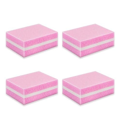 Nail Buffer Block, Dual Grit Sponge Nail File for Nail Sanding, 4 Piece Pink Manicure Tools for Nail Salons and Home Use