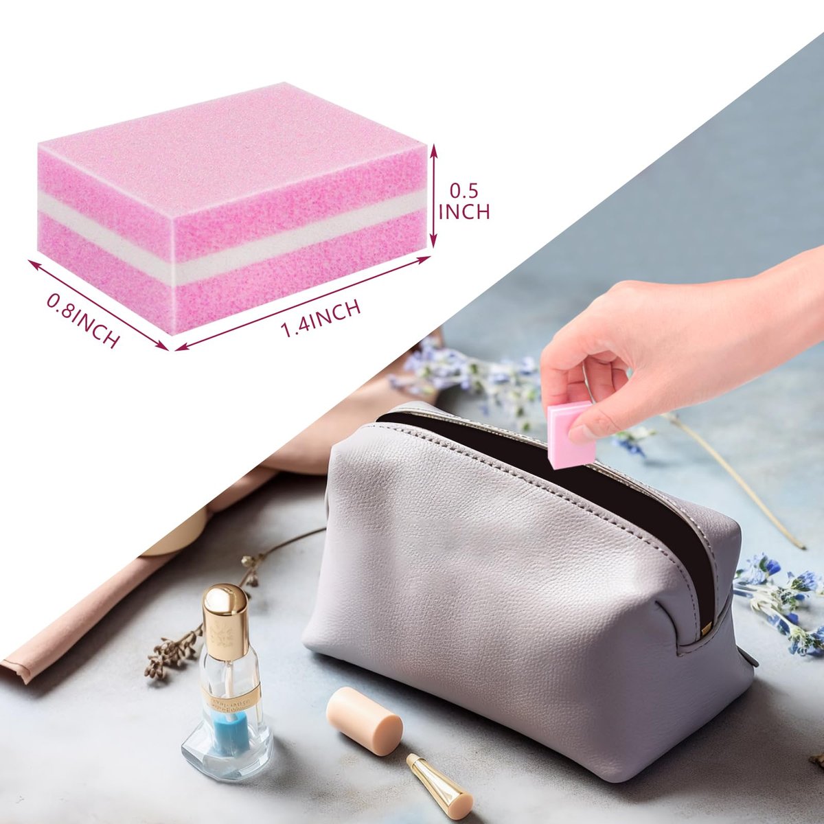 Nail Buffer Block, Dual Grit Sponge Nail File for Nail Sanding, 4 Piece Pink Manicure Tools for Nail Salons and Home Use - görsel 11