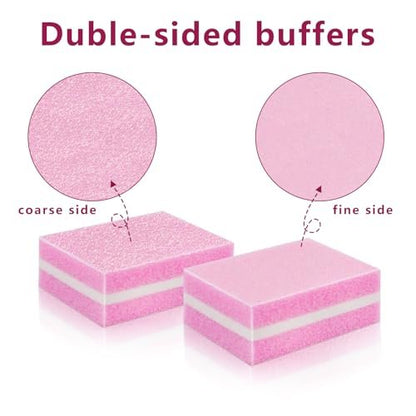 Nail Buffer Block, Dual Grit Sponge Nail File for Nail Sanding, 4 Piece Pink Manicure Tools for Nail Salons and Home Use