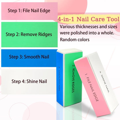 4-Piece Large Square Sponge Nail Buffer Block Set - 4-Way Nail File and Buffer for Smoothing and Polishing, Professional Nail Care for Salon and Home Use