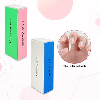 4-Piece Large Square Sponge Nail Buffer Block Set - 4-Way Nail File and Buffer for Smoothing and Polishing, Professional Nail Care for Salon and Home Use