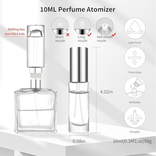 MUB 10ml Perfume Travel Refillable Atomizer Bottle - Leak-Proof Glass Spray Bottle for Cologne, Mini Empty Portable Pocket Atomizer (Aluminum, 0.3 oz) - görsel 4