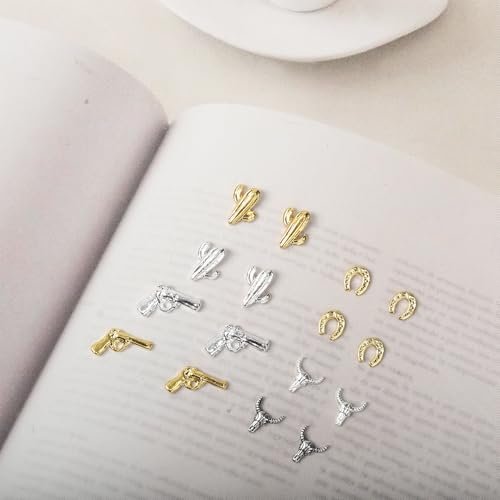 Ohmique 30 PCS Western Nail Charms - 3D Vintage Cowboy Cowgirl Nail Art Decorations, Turquoise, Gold, Silver, Pink, Blue Retro Metal Gem Western Stickers for DIY Nail Design Avelisse