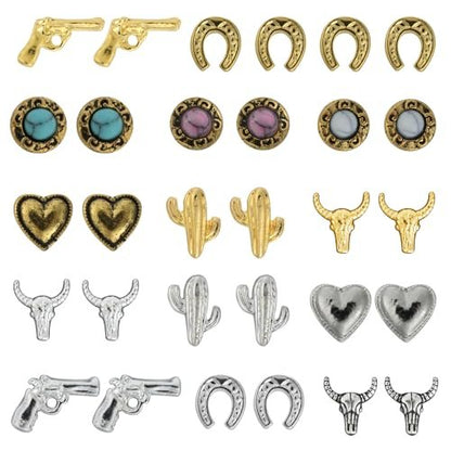 Ohmique 30 PCS Western Nail Charms - 3D Vintage Cowboy Cowgirl Nail Art Decorations, Turquoise, Gold, Silver, Pink, Blue Retro Metal Gem Western Stickers for DIY Nail Design Avelisse