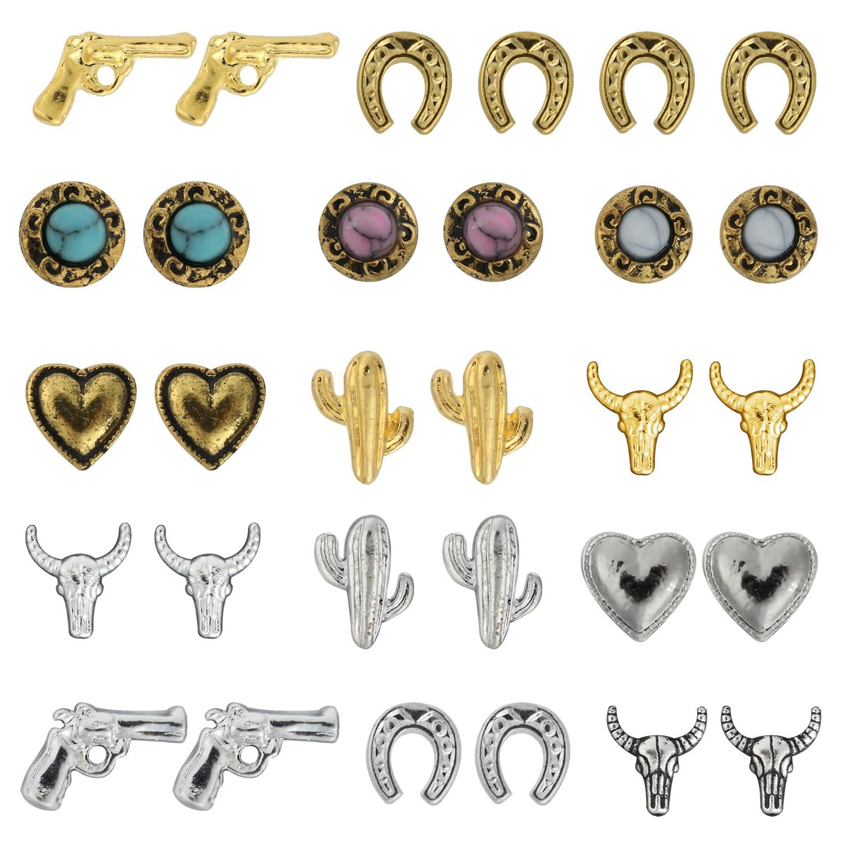Ohmique 30 PCS Western Nail Charms - 3D Vintage Cowboy Cowgirl Nail Art Decorations, Turquoise, Gold, Silver, Pink, Blue Retro Metal Gem Western Stickers for DIY Nail Design Avelisse