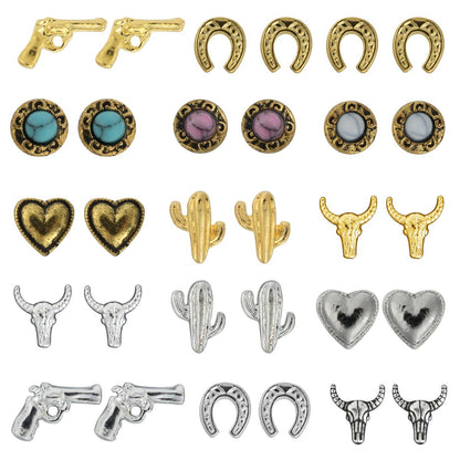 Ohmique 30 PCS Western Nail Charms - 3D Vintage Cowboy Cowgirl Nail Art Decorations, Turquoise, Gold, Silver, Pink, Blue Retro Metal Gem Western Stickers for DIY Nail Design Avelisse