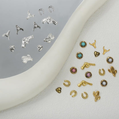 Ohmique 30 PCS Western Nail Charms - 3D Vintage Cowboy Cowgirl Nail Art Decorations, Turquoise, Gold, Silver, Pink, Blue Retro Metal Gem Western Stickers for DIY Nail Design Avelisse