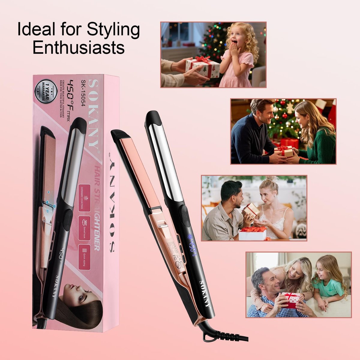 SOKANY Flat Iron Hair Straightener Titanium Curler 2 in 1, Dual Voltage Smart 3D Ceramic Floating Plates Ionic Straightener 8 Temps Settings Fast Heating & Heat Protection Black 1 Inch Avelisse