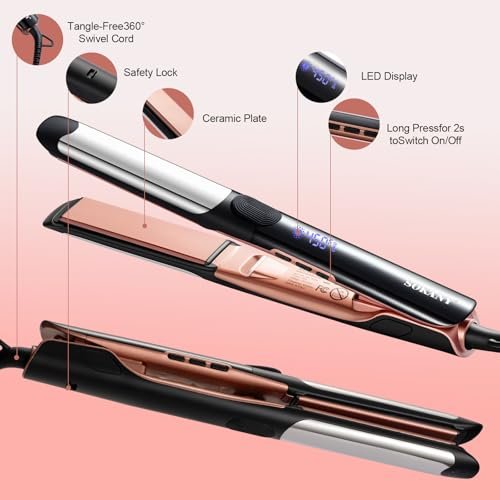 SOKANY Flat Iron Hair Straightener Titanium Curler 2 in 1, Dual Voltage Smart 3D Ceramic Floating Plates Ionic Straightener 8 Temps Settings Fast Heating & Heat Protection Black 1 Inch Avelisse