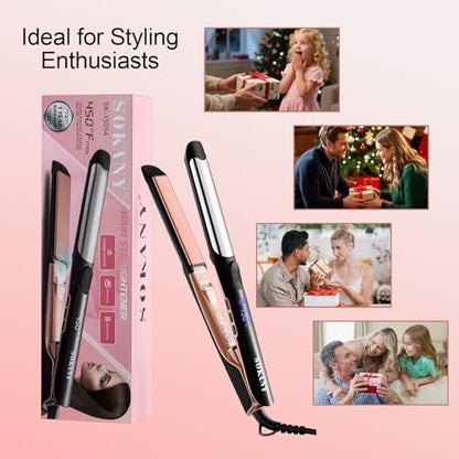 SOKANY Flat Iron Hair Straightener Titanium Curler 2 in 1, Dual Voltage Smart 3D Ceramic Floating Plates Ionic Straightener 8 Temps Settings Fast Heating & Heat Protection Black 1 Inch Avelisse
