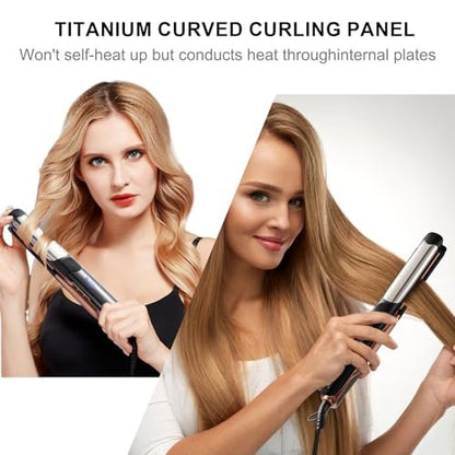 SOKANY Flat Iron Hair Straightener Titanium Curler 2 in 1, Dual Voltage Smart 3D Ceramic Floating Plates Ionic Straightener 8 Temps Settings Fast Heating & Heat Protection Black 1 Inch Avelisse