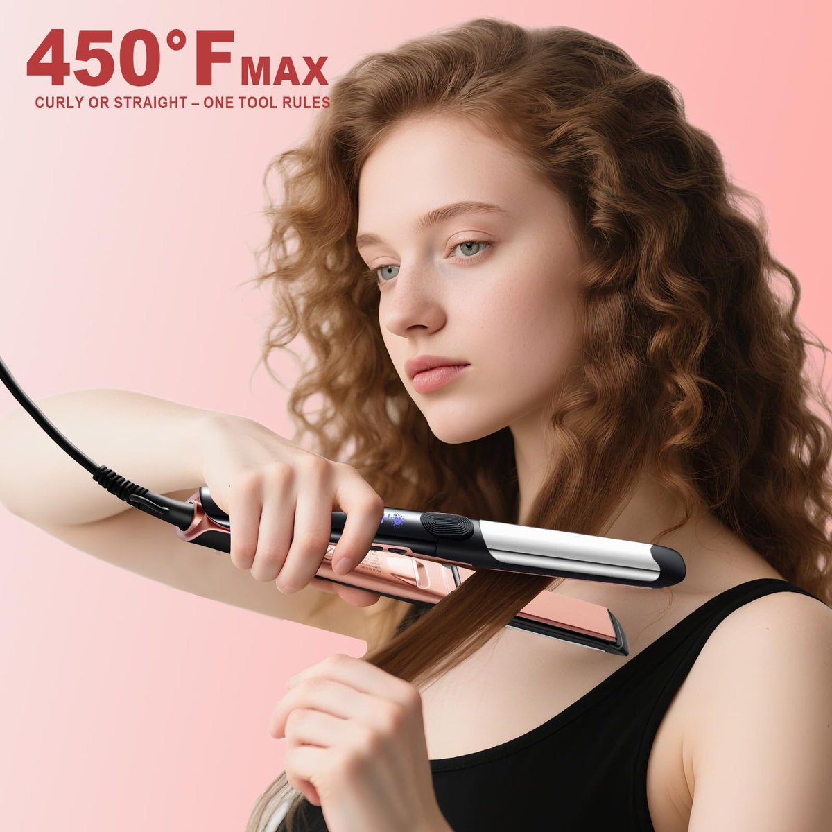 SOKANY Flat Iron Hair Straightener Titanium Curler 2 in 1, Dual Voltage Smart 3D Ceramic Floating Plates Ionic Straightener 8 Temps Settings Fast Heating & Heat Protection Black 1 Inch Avelisse