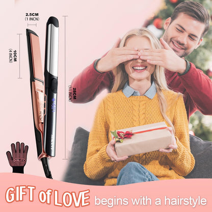 SOKANY Flat Iron Hair Straightener Titanium Curler 2 in 1, Dual Voltage Smart 3D Ceramic Floating Plates Ionic Straightener 8 Temps Settings Fast Heating & Heat Protection Black 1 Inch Avelisse