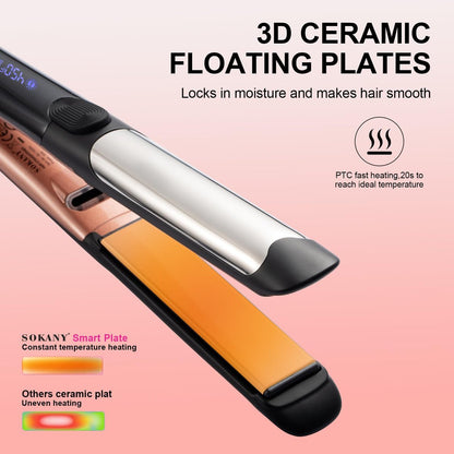 SOKANY Flat Iron Hair Straightener Titanium Curler 2 in 1, Dual Voltage Smart 3D Ceramic Floating Plates Ionic Straightener 8 Temps Settings Fast Heating & Heat Protection Black 1 Inch Avelisse