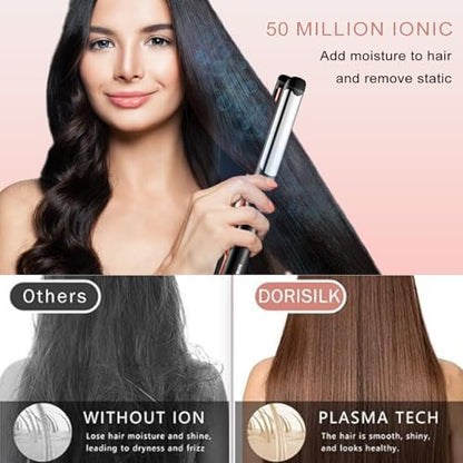 SOKANY Flat Iron Hair Straightener Titanium Curler 2 in 1, Dual Voltage Smart 3D Ceramic Floating Plates Ionic Straightener 8 Temps Settings Fast Heating & Heat Protection Black 1 Inch Avelisse