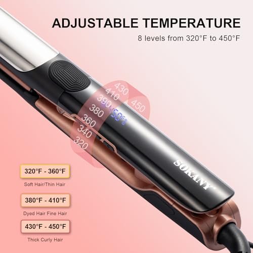 SOKANY Flat Iron Hair Straightener Titanium Curler 2 in 1, Dual Voltage Smart 3D Ceramic Floating Plates Ionic Straightener 8 Temps Settings Fast Heating & Heat Protection Black 1 Inch Avelisse