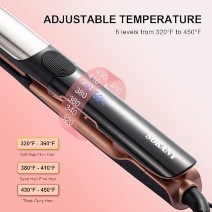 SOKANY Flat Iron Hair Straightener Titanium Curler 2 in 1, Dual Voltage Smart 3D Ceramic Floating Plates Ionic Straightener 8 Temps Settings Fast Heating & Heat Protection Black 1 Inch Avelisse