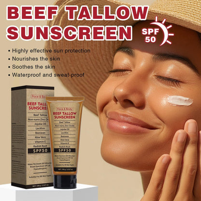 Beef Tallow Sunscreen SPF 50 with Zinc Oxide – Non-Toxic, Reef-Safe Mineral Sunblock for Body & Face, Non-Greasy, 3.5 oz Avelisse