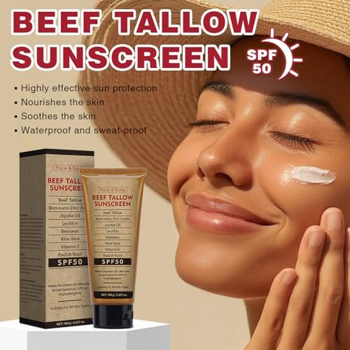 Beef Tallow Sunscreen SPF 50 with Zinc Oxide – Non-Toxic, Reef-Safe Mineral Sunblock for Body & Face, Non-Greasy, 3.5 oz Avelisse