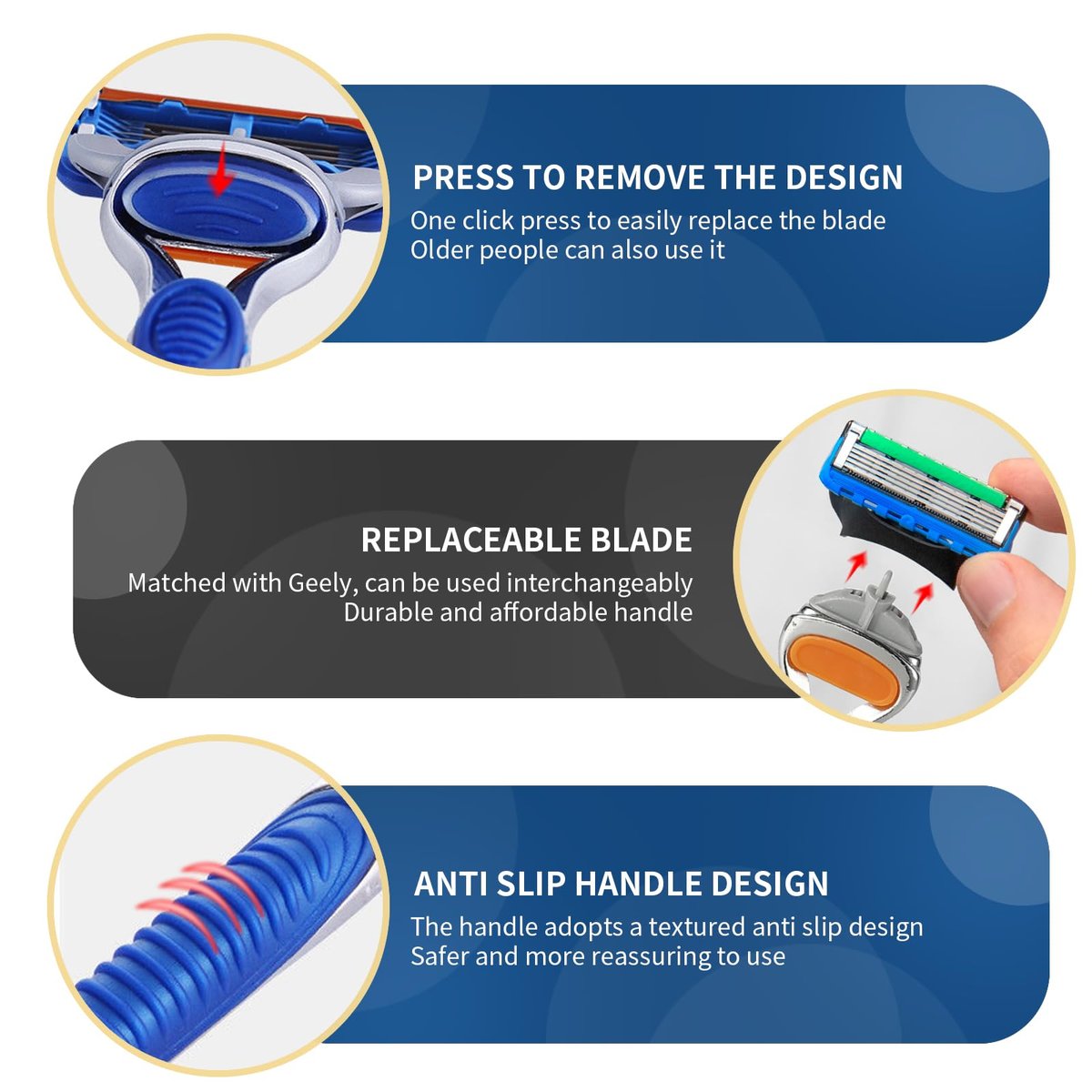 Replacement Razor Handle Compatible with Gillette Fusion5 – Non-Slip Ergonomic Design, Blue (1 Pack) - görsel 3