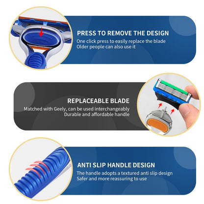 Replacement Razor Handle Compatible with Gillette Fusion5 – Non-Slip Ergonomic Design, Blue (1 Pack)