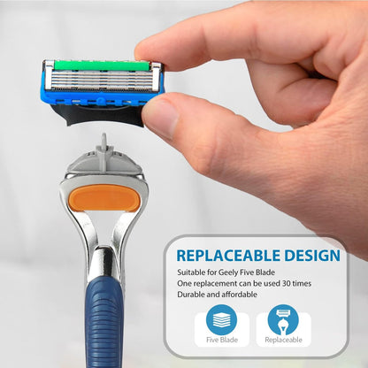 Replacement Razor Handle Compatible with Gillette Fusion5 – Non-Slip Ergonomic Design, Blue (1 Pack)