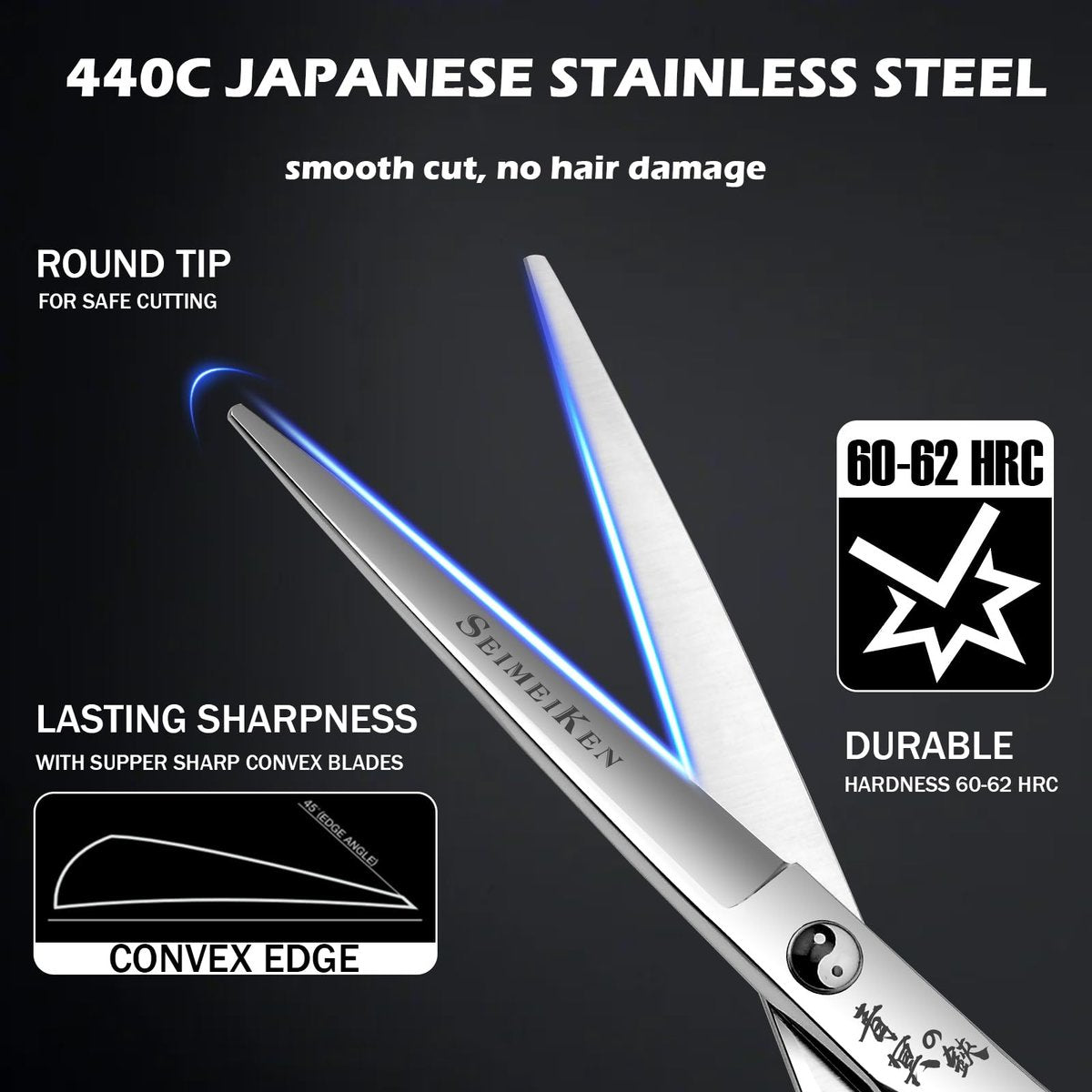 Professional Hair Cutting Scissors - 6" Japanese 440C Stainless Steel Shears with Convex Blade for Ultra-Sharp Smooth Cuts - Ideal for Hairdressing, Barbers, Salon & Home Stylists Avelisse