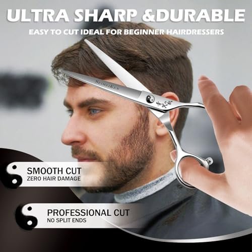 Professional Hair Cutting Scissors - 6" Japanese 440C Stainless Steel Shears with Convex Blade for Ultra-Sharp Smooth Cuts - Ideal for Hairdressing, Barbers, Salon & Home Stylists Avelisse