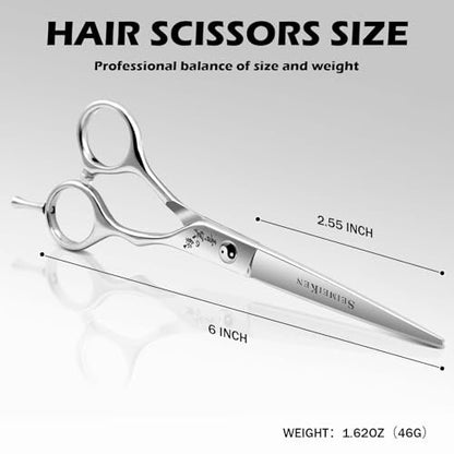 Professional Hair Cutting Scissors - 6" Japanese 440C Stainless Steel Shears with Convex Blade for Ultra-Sharp Smooth Cuts - Ideal for Hairdressing, Barbers, Salon & Home Stylists Avelisse