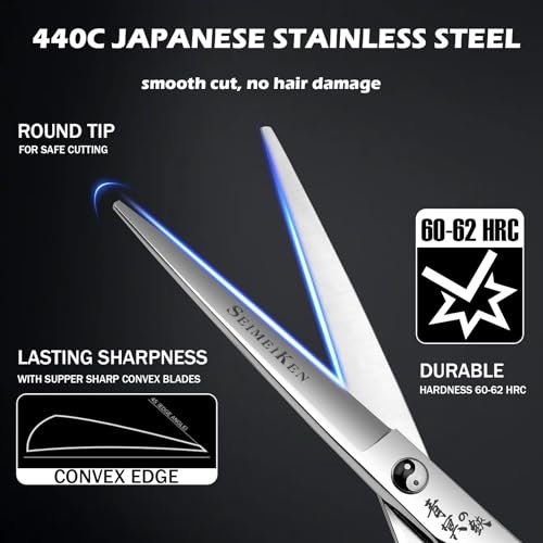 Professional Hair Cutting Scissors - 6" Japanese 440C Stainless Steel Shears with Convex Blade for Ultra-Sharp Smooth Cuts - Ideal for Hairdressing, Barbers, Salon & Home Stylists Avelisse
