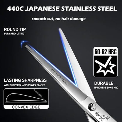 Professional Hair Cutting Scissors - 6" Japanese 440C Stainless Steel Shears with Convex Blade for Ultra-Sharp Smooth Cuts - Ideal for Hairdressing, Barbers, Salon & Home Stylists Avelisse