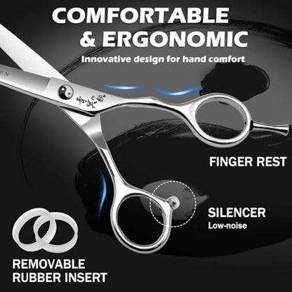 Professional Hair Cutting Scissors - 6" Japanese 440C Stainless Steel Shears with Convex Blade for Ultra-Sharp Smooth Cuts - Ideal for Hairdressing, Barbers, Salon & Home Stylists Avelisse