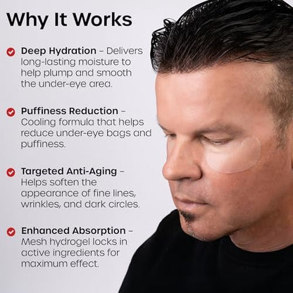 The Man Mesh Hydrogel Under Eye Patches for Men – Cooling, Hydrating & Firming Eye Masks for Dark Circles & Puffiness – Anti-Aging Patches with Hyaluronic Acid, Collagen & Vitamin E (6 Pairs)