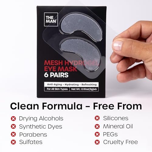 The Man Mesh Hydrogel Under Eye Patches for Men – Cooling, Hydrating & Firming Eye Masks for Dark Circles & Puffiness – Anti-Aging Patches with Hyaluronic Acid, Collagen & Vitamin E (6 Pairs) - görsel 10