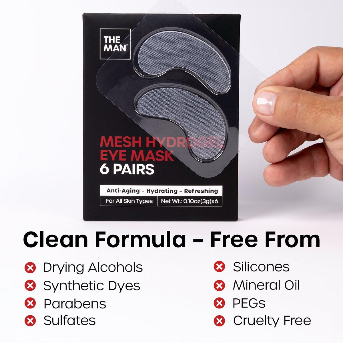 The Man Mesh Hydrogel Under Eye Patches for Men – Cooling, Hydrating & Firming Eye Masks for Dark Circles & Puffiness – Anti-Aging Patches with Hyaluronic Acid, Collagen & Vitamin E (6 Pairs) - görsel 9