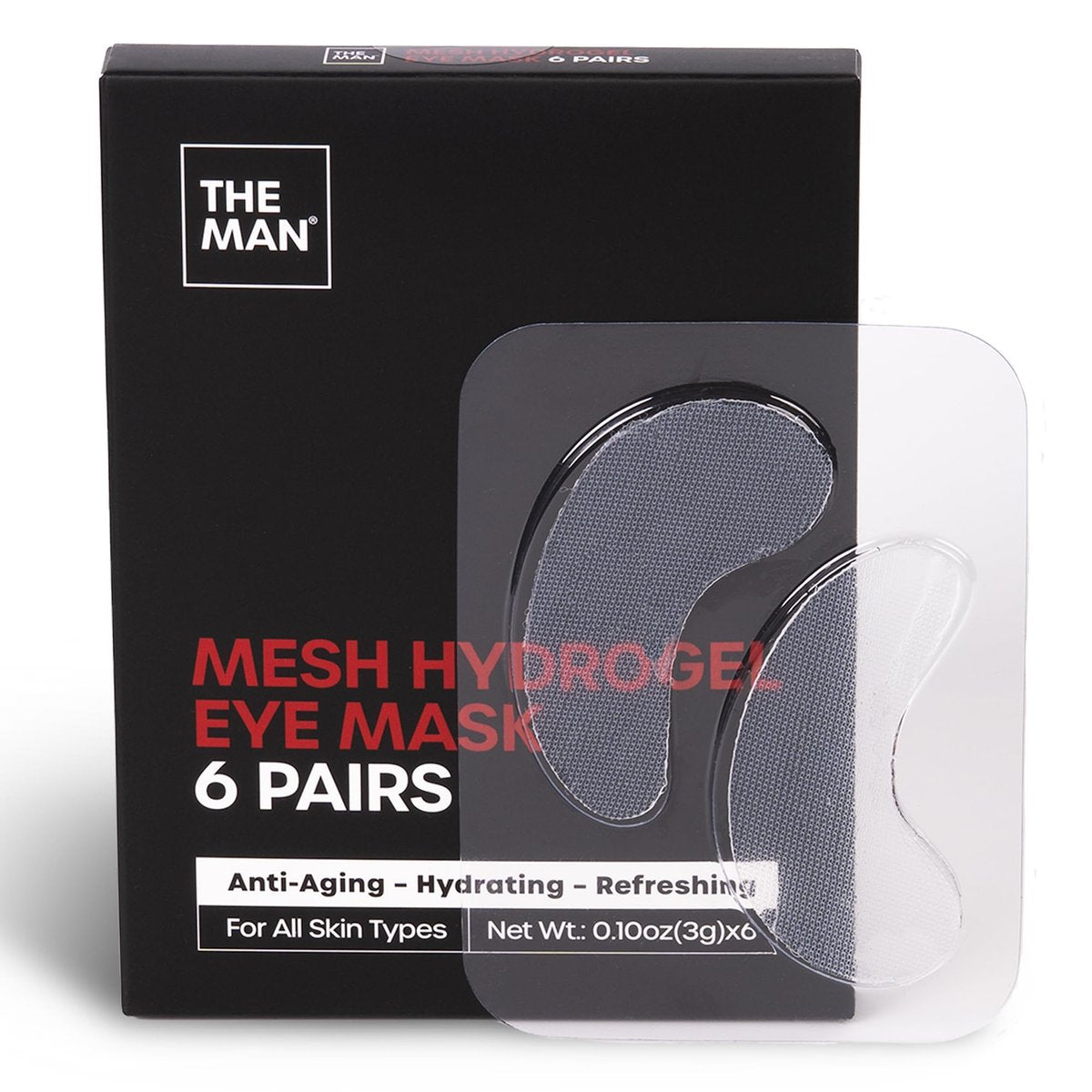 The Man Mesh Hydrogel Under Eye Patches for Men – Cooling, Hydrating & Firming Eye Masks for Dark Circles & Puffiness – Anti-Aging Patches with Hyaluronic Acid, Collagen & Vitamin E (6 Pairs) - görsel 1