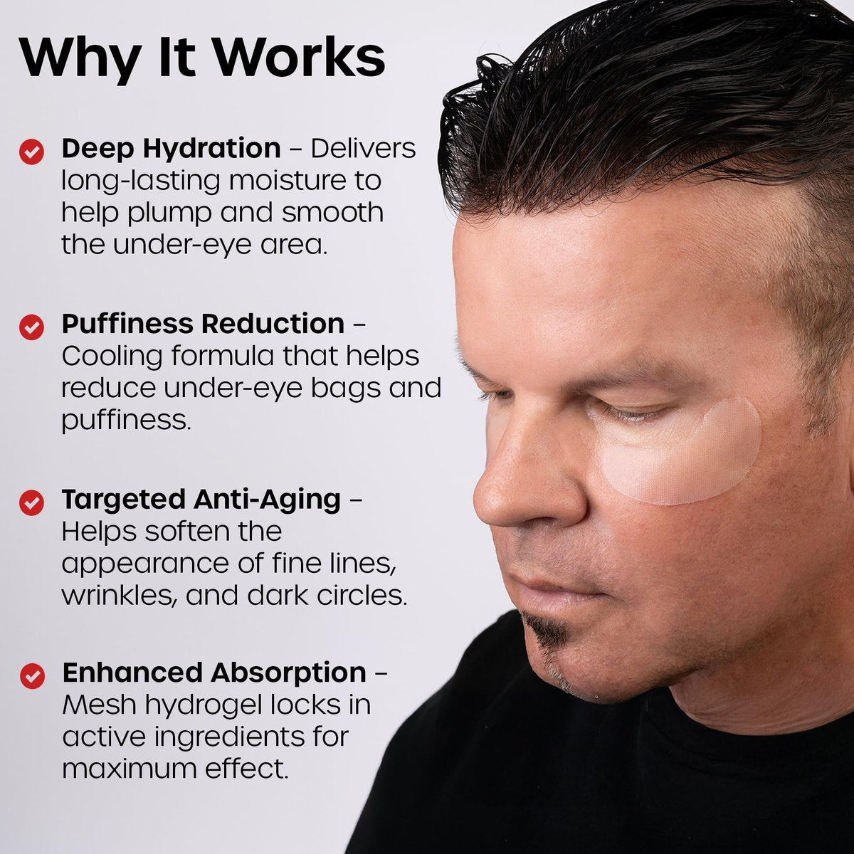 The Man Mesh Hydrogel Under Eye Patches for Men – Cooling, Hydrating & Firming Eye Masks for Dark Circles & Puffiness – Anti-Aging Patches with Hyaluronic Acid, Collagen & Vitamin E (6 Pairs) - görsel 7