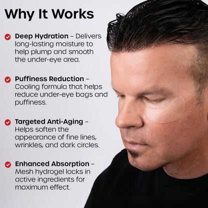 The Man Mesh Hydrogel Under Eye Patches for Men – Cooling, Hydrating & Firming Eye Masks for Dark Circles & Puffiness – Anti-Aging Patches with Hyaluronic Acid, Collagen & Vitamin E (6 Pairs)
