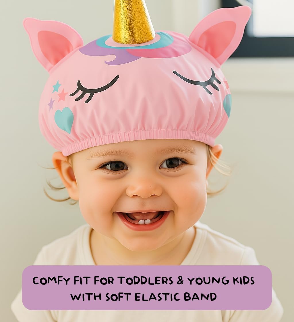 Cute Unicorn Shower Cap for Kids – Reusable Waterproof Hair Cover for Girls Avelisse